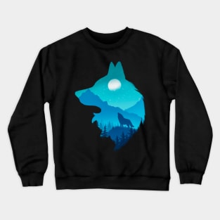 Lonely Night - Wolf (Digital Drawing) Crewneck Sweatshirt